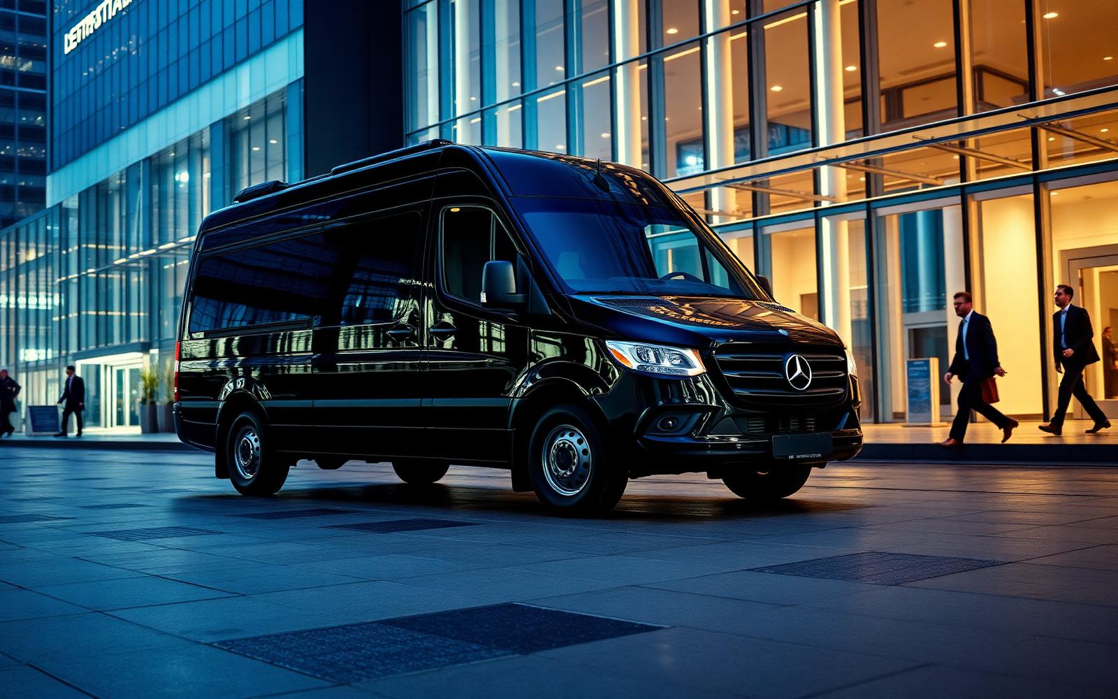 Black Mercedes-Benz Sprinter luxury van for group airport transportation from Toronto Pearson