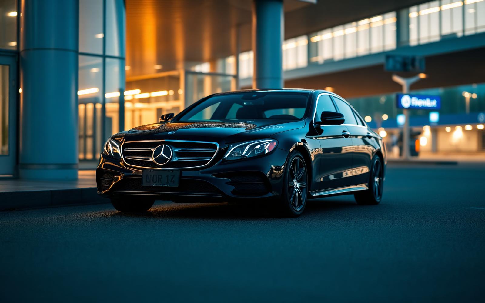 Black Mercedes-Benz E-Class executive sedan at Toronto Pearson (YYZ) Terminal 1 arrivals